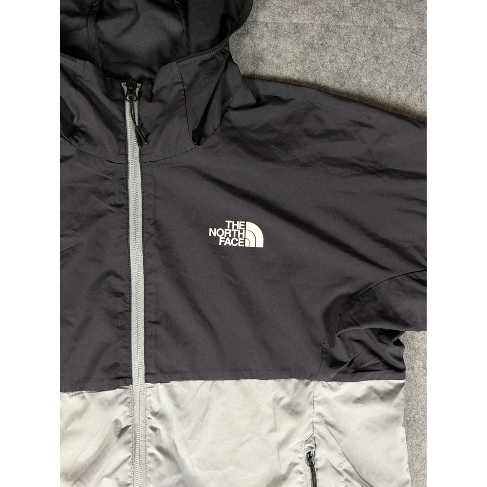 The North Face Mens Black Grey Colorblock Hooded Windbreaker‎ Jacket Full Zip